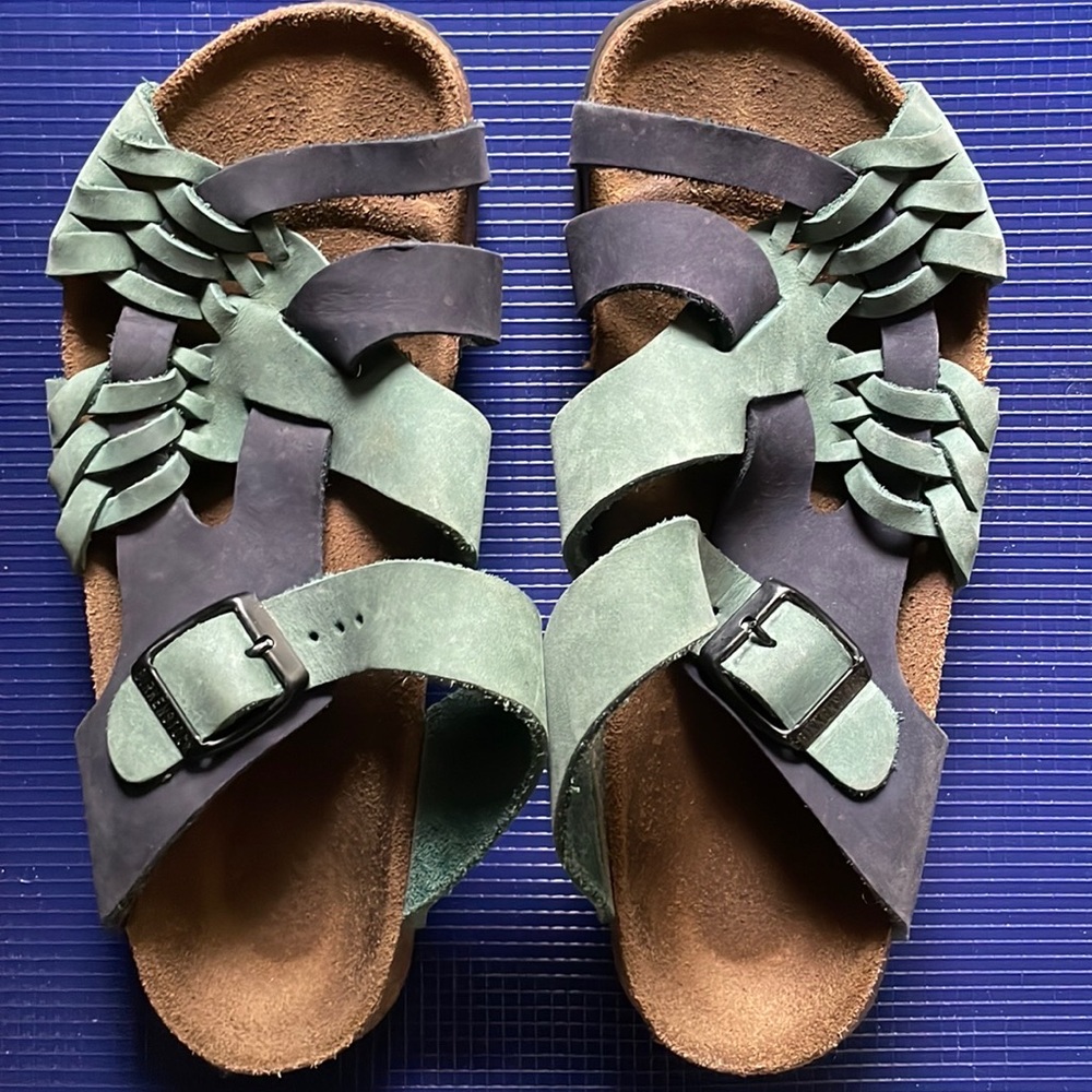 Green & Black Birkenstock Tatami vintage. So cute and different.